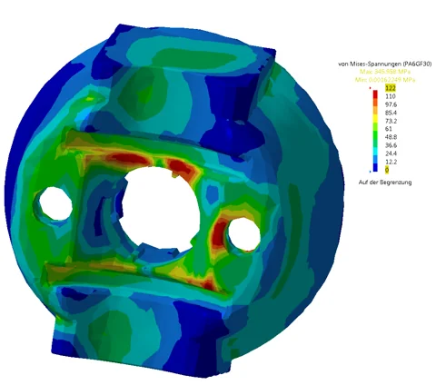Simulation showing stress distribution in an engineering component